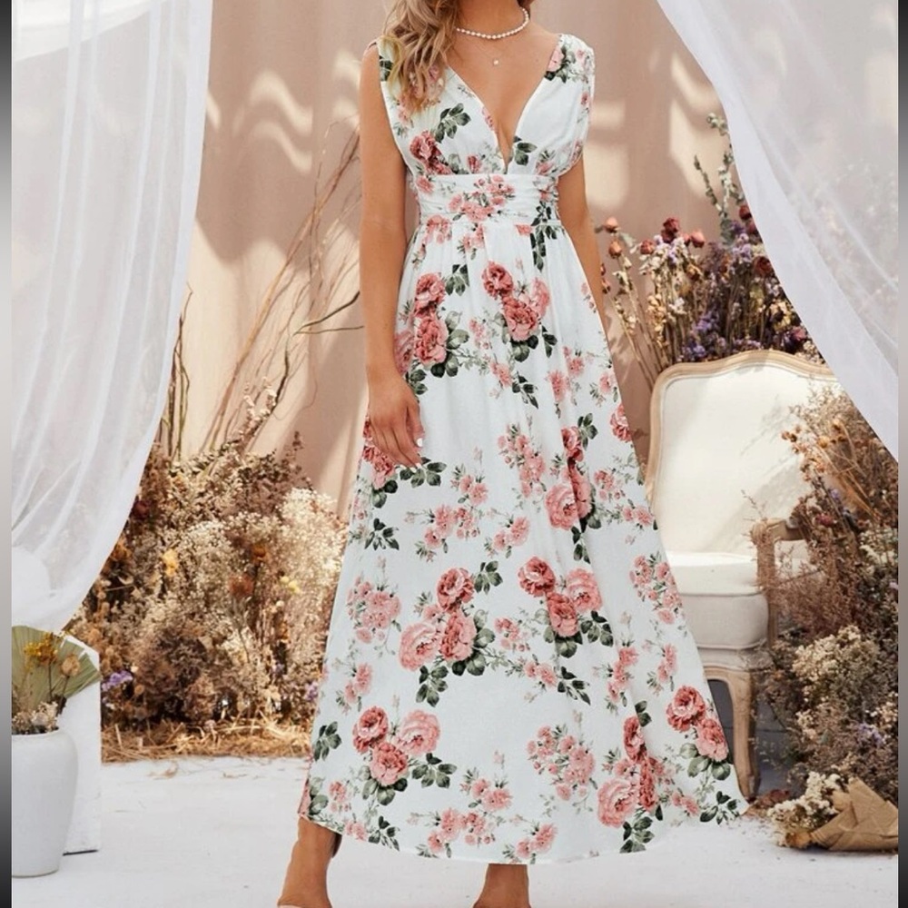 Floaral print v neck dress